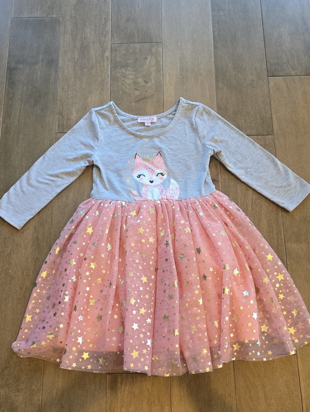 Chenault Girl Soft Heather Gray Top with Pink Label